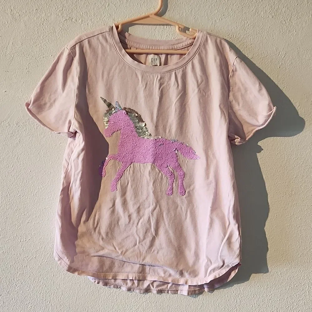 Gap kids sparkle unicorn tshirt pink size l-xl